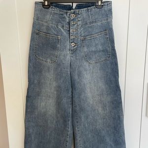 Cropped wide leg denim jeans